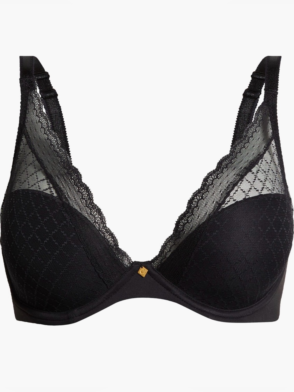 2 Chantelle Norah Chic Plunge T-Shirt Bras Lace Duo - Bronzed Taupe And Black View 6
